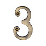 Heritage Brass Numeral 3 -  Face Fix 76mm – Traditional font